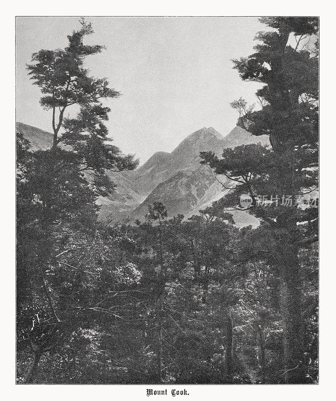 奥拉基/新西兰库克山，半色调印刷，1899年出版